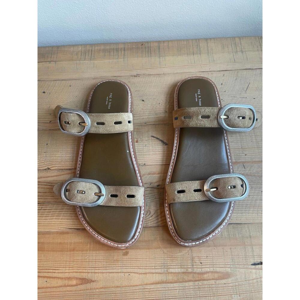 Rag & Bone Ansley Buckled Suede Slide Sandals – Tan (Size 40)